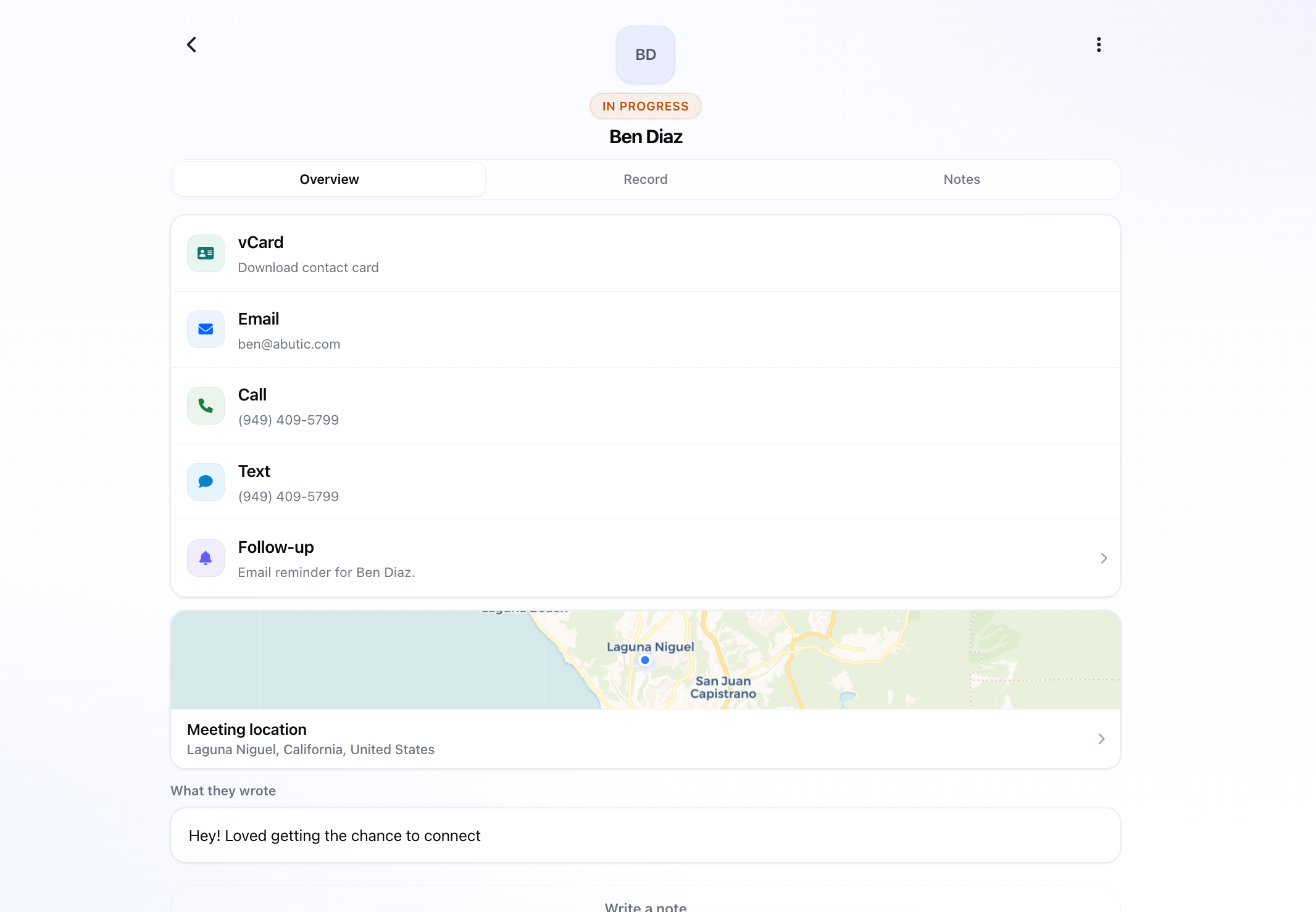 Connections inbox — track status, notes, and follow-ups